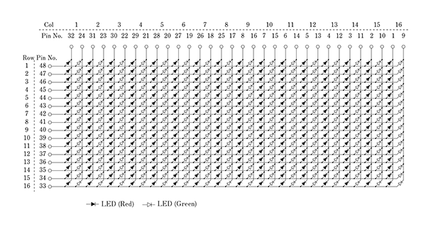 LEDドットマトリクス・AM-1640RG、回路図