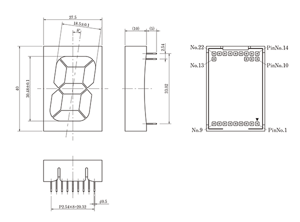 LED数字表示器・AD-1221F2、外形図