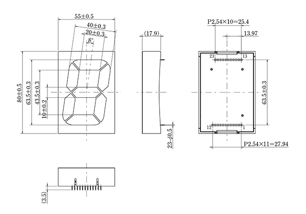 LED数字表示器・AD-2521F、外形図