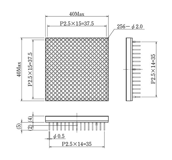 LEDドットマトリクス・AM-1640RG、外形図