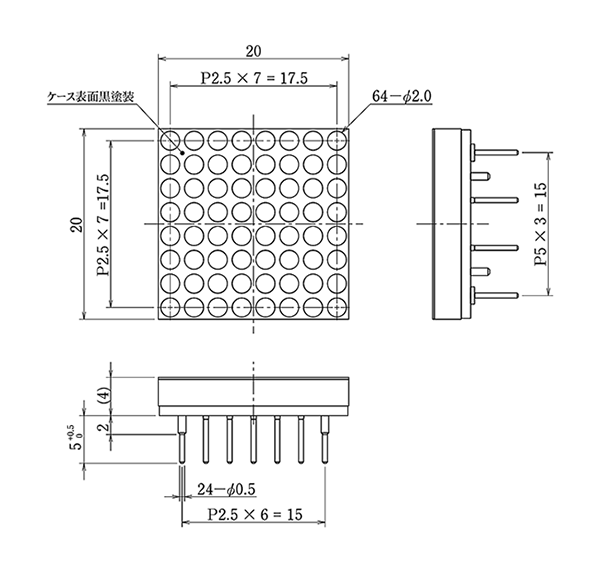LEDドットマトリクス・AM-8820AL、外形図